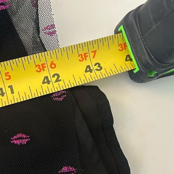 Betsey Johnson Vintage Black Mesh Midi Dress Pink Lip Fairy Goth Y2K Size 8 - Picture 13 of 14